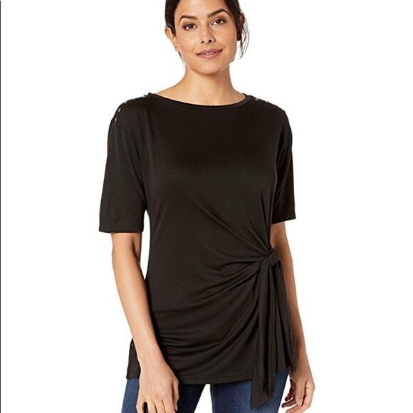 Jones New York Black Tie Waist Top Small - Picture 3 of 3